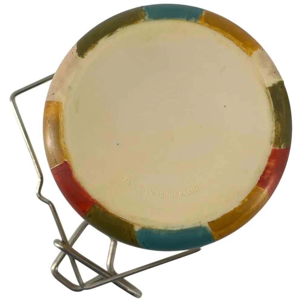 Vintage 1992 Folk Art Plastic Coaster Set & Caddy - 8 Stacking Coasters